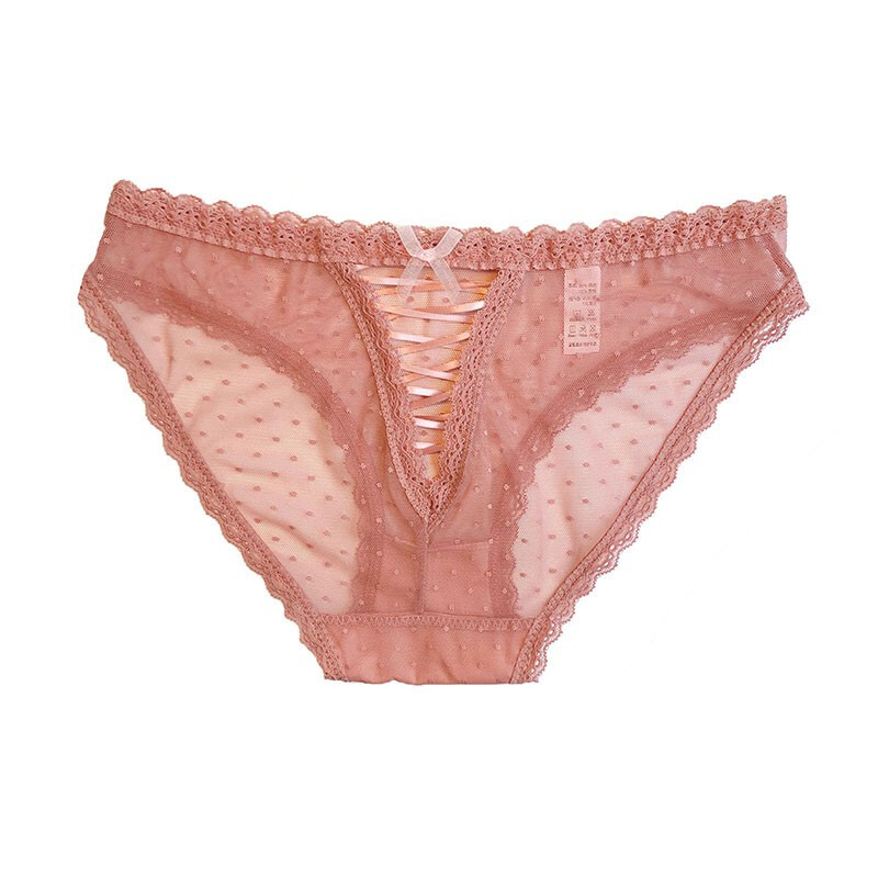 波迷娜bomina波点网纱蕾丝内裤女士透明舒适后绑带低腰底裤轻薄