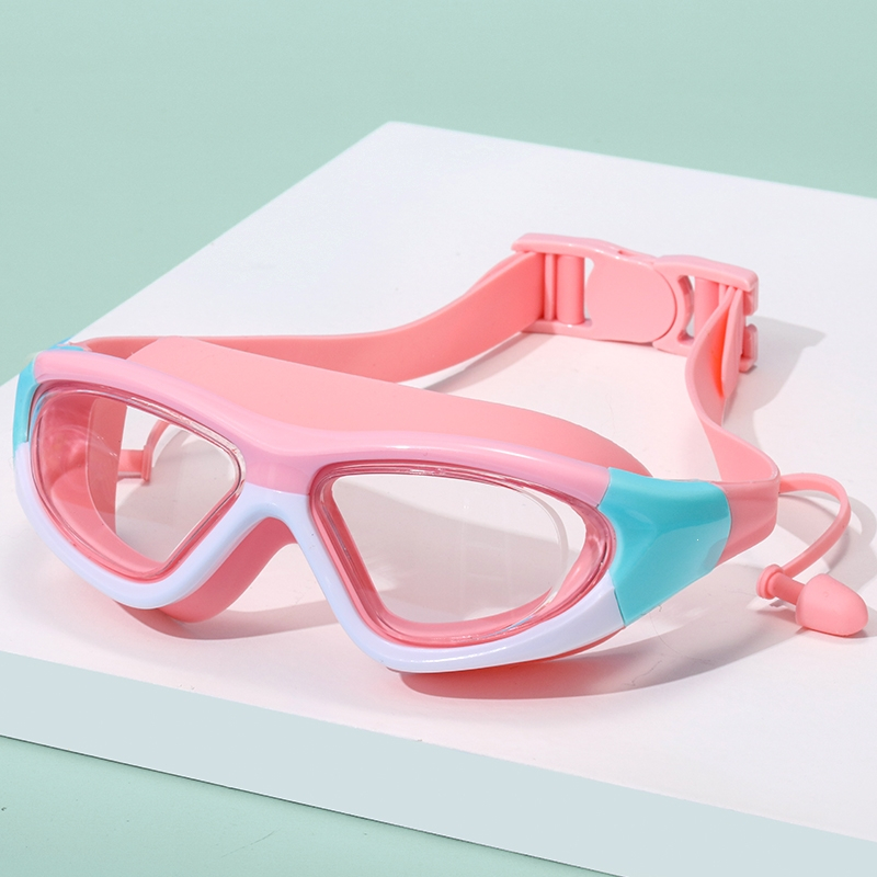 儿童泳镜泳帽防水防雾高清大框透明连体耳塞男童女童游泳眼镜套装装备
