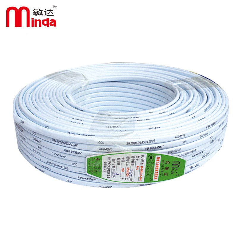 线缆 敏达/MINDA RVVB2 电线电缆 白色 100米/盘 白色