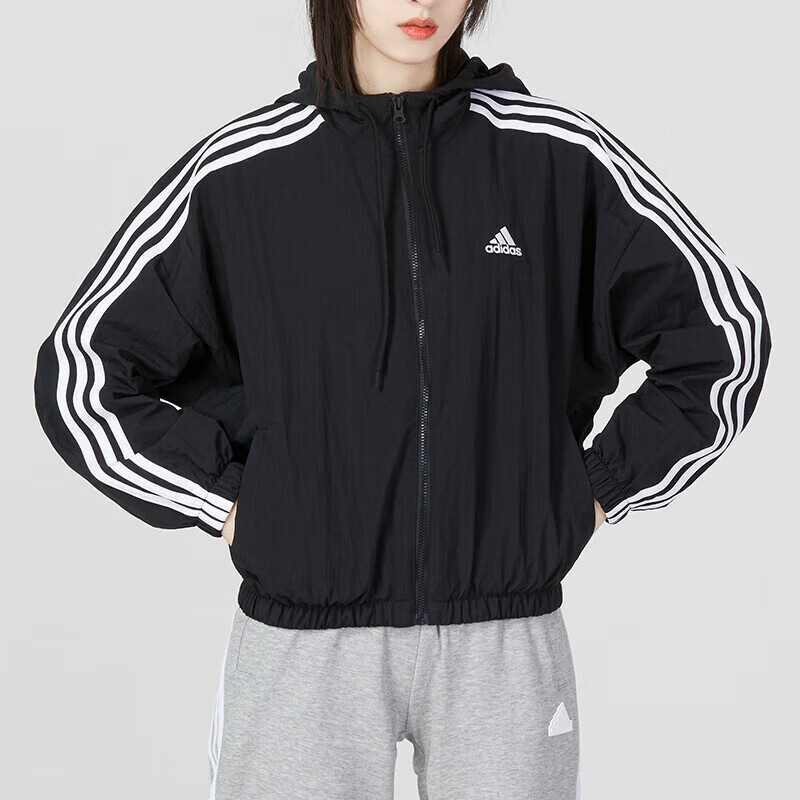 Adidas阿迪达斯外套女子新款运动服梭织防风休闲防风连帽夹克HT3399 ZP高清大图