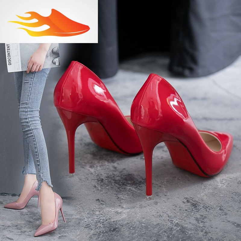 fishbasket新款女鞋33码尖头高跟鞋女细跟单鞋性感红色婚鞋4148码反串