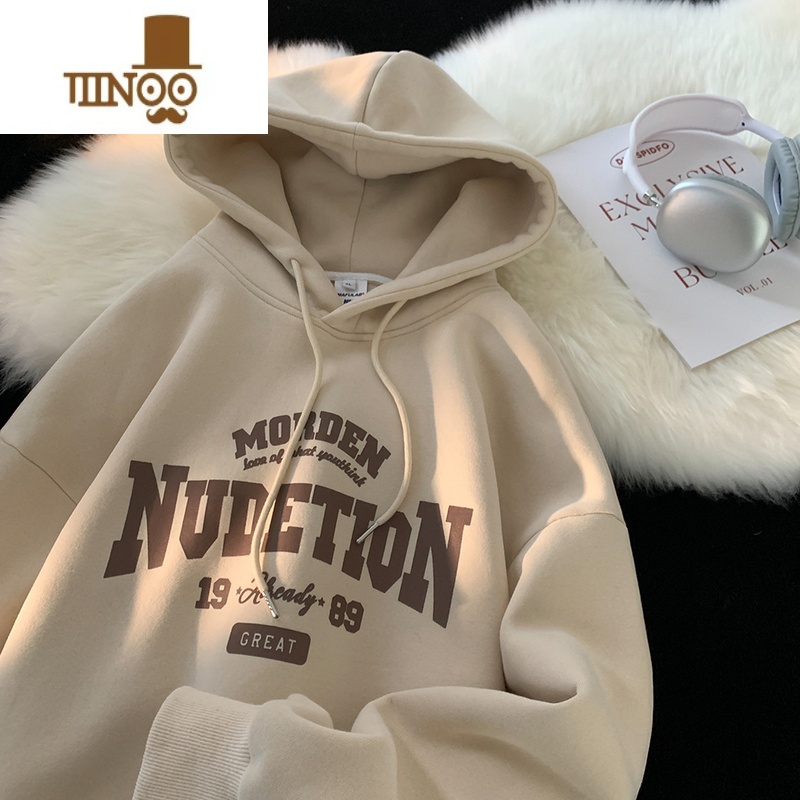 YANXU美式潮流连帽字母印花卫衣男2023新款潮牌青少年情侣装外套