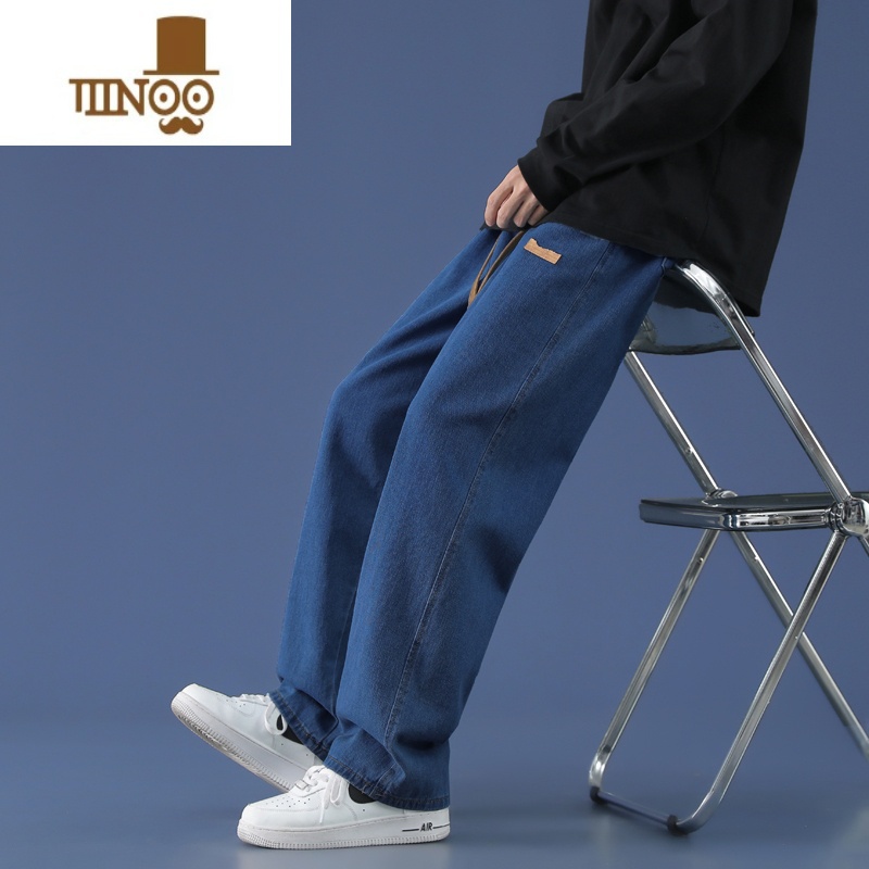 YANXU青少年阔腿牛仔裤男孩夏季薄款宽松复古直筒裤学生休宽生牛休高清大图