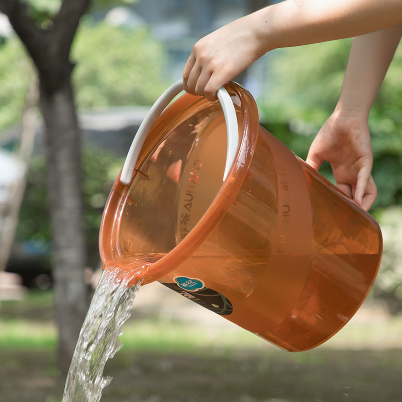 茶花透明手提水桶家用大号加厚洗衣桶储水桶洗车圆桶塑料桶洗衣桶宽边提手[大号15.9L]颜色随机高清大图