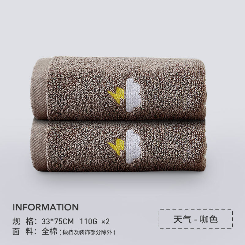 卡通棉毛巾 家用吸水速干加大成人女洗脸面巾2条装 BH毛巾-天气-咖色