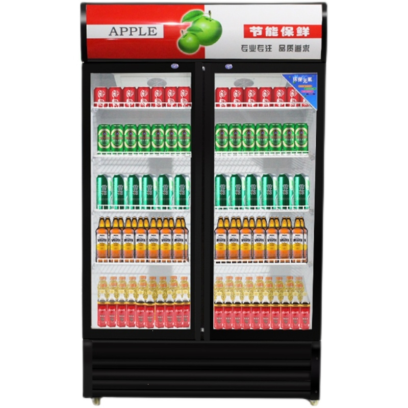 纳丽雅冷藏展示柜冰柜保鲜饮料冷饮单双三开门商用啤酒超市冰箱玻璃立式_三门直冷默认发红黑