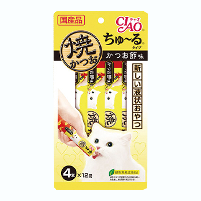 日本伊纳宝猫粮 INABA海洋鱼啾噜流质猫零食12g*4条 CIAO肉泥猫条 鲣鱼节味