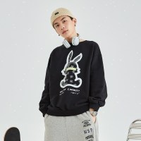 唐狮01冬季新款情侣卫衣男女圆领腰果花宽松情侣装加绒ins潮流 S 黑色加绒款（男女同码）