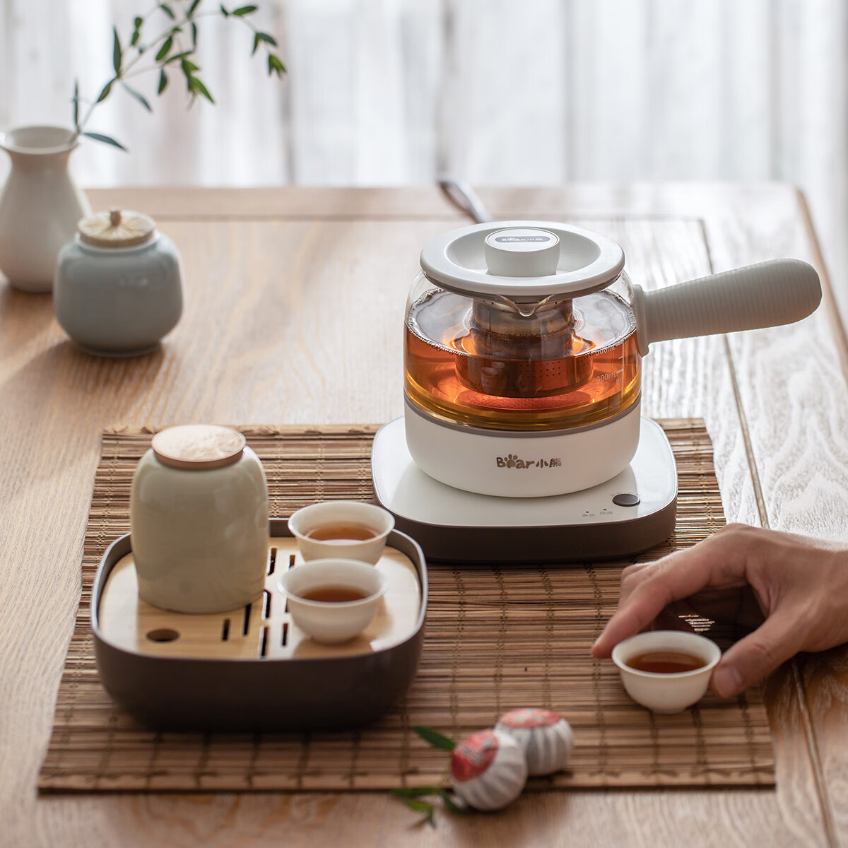 小熊(Bear)煮茶器ZCQ-A05S1 配茶具养生壶煮茶壶0.5L便携式烧水壶旅行家 咖色