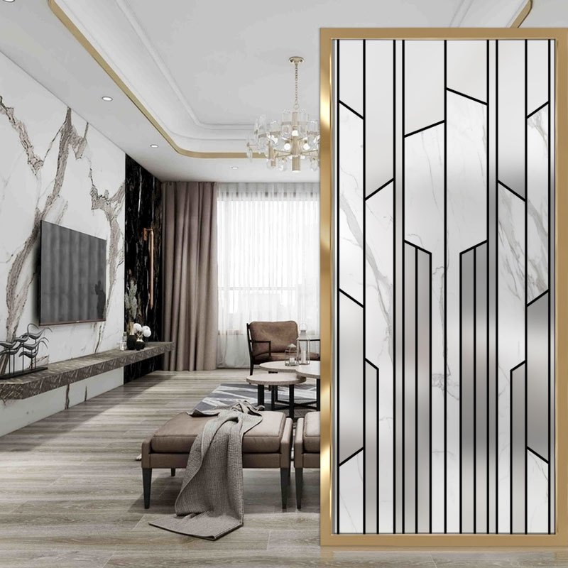 折屏现代简约屏风隔断墙玻璃客厅装饰卧室玄关洗手盆小户型轻奢 金色2000*950