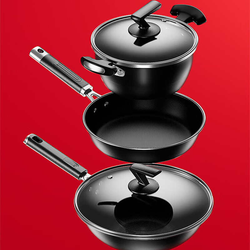 都市太太 DSTC2315 大吉大利三件套 炒锅+煎锅+汤锅(32cm+28cm+24cm)高清大图