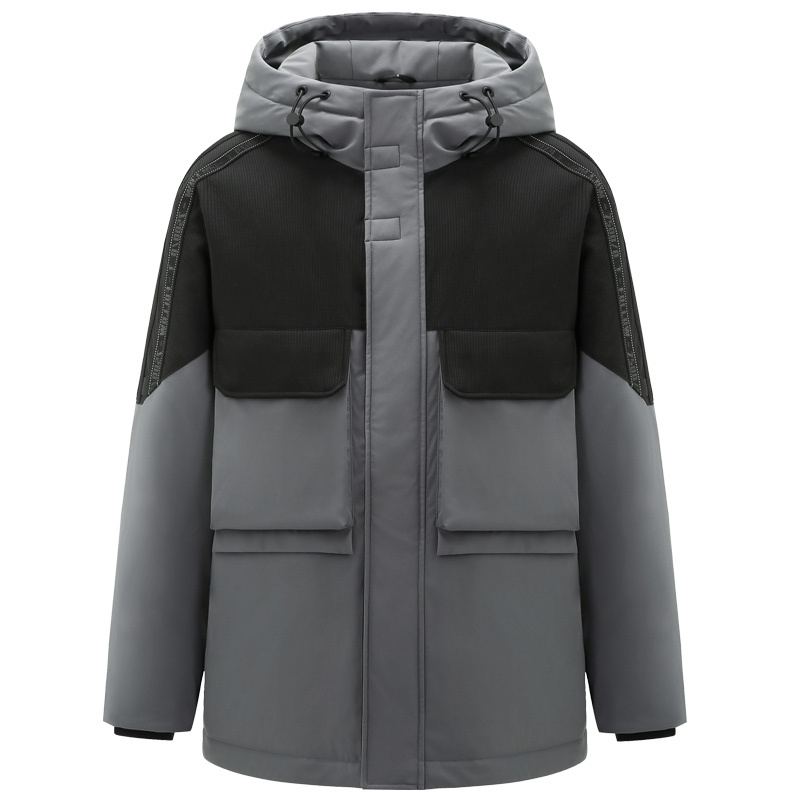 雪中飞连帽羽绒服男士2022冬季双色拼接黑色工装潮流保暖冬装外套