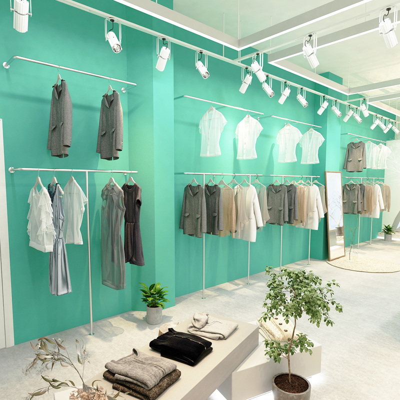 服装店展示架上墙挂衣架不锈钢拉丝银女装店靠墙货架银色侧挂落地晾晒架 三维工匠 长200,深28(不锈钢拉丝银) 官方标配高清大图