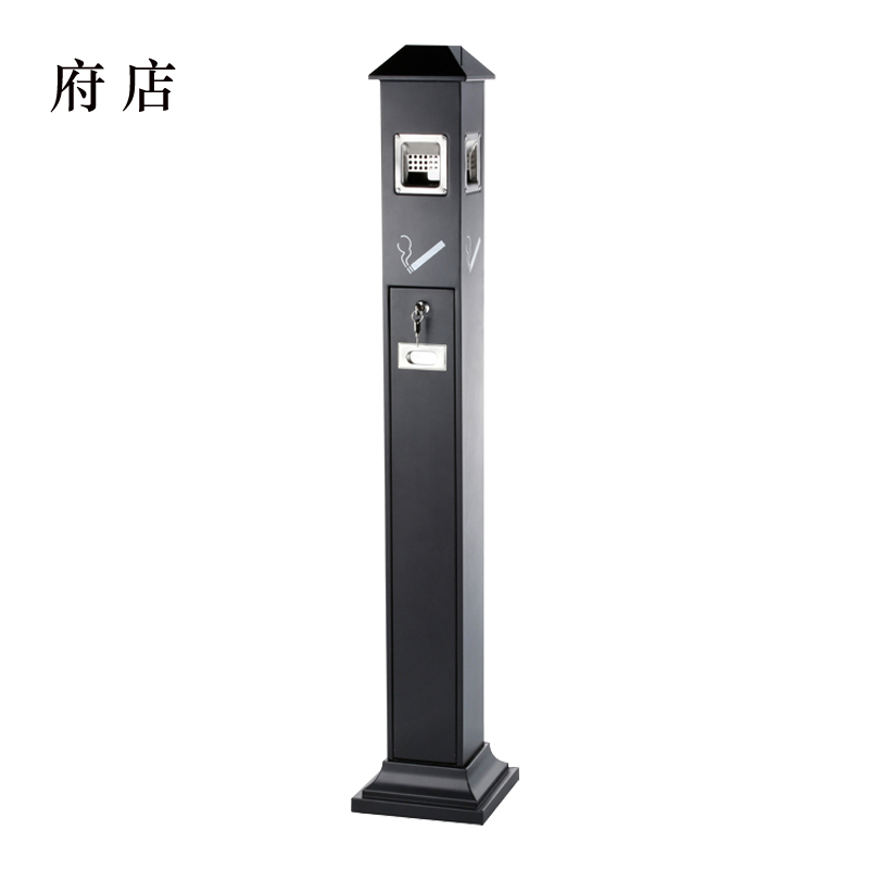 府店不锈钢垃圾桶烟蒂柱灭烟桶带烟灰缸室外电梯口立式屋顶式黑色烤漆烟灰柱