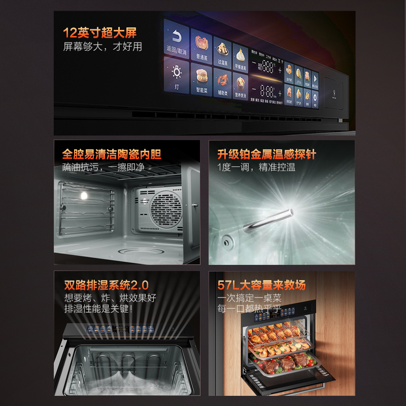 方太(FOTILE)12寸彩膜屏蒸烤箱一体机 嵌入式家用智能蒸烤炖炸四合一 手机智控脱脂炸大容量蒸箱烤箱02-EF1S高清大图