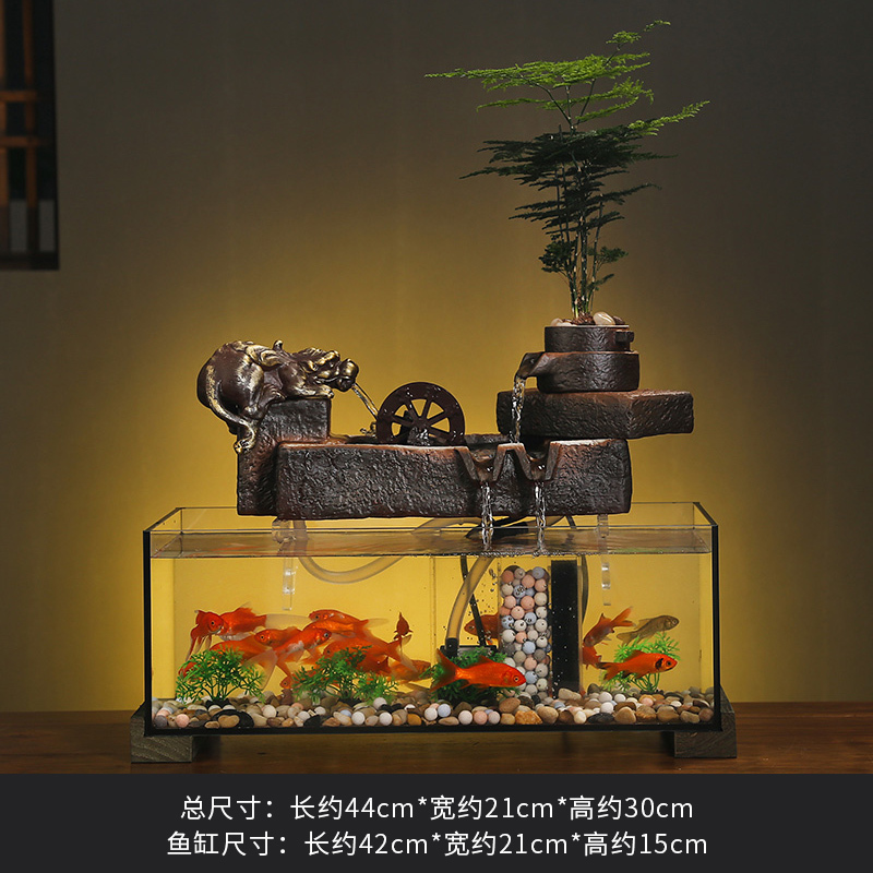 创意招财流水摆件室内客厅办公室装饰桌面循环水鱼缸开业乔迁礼品