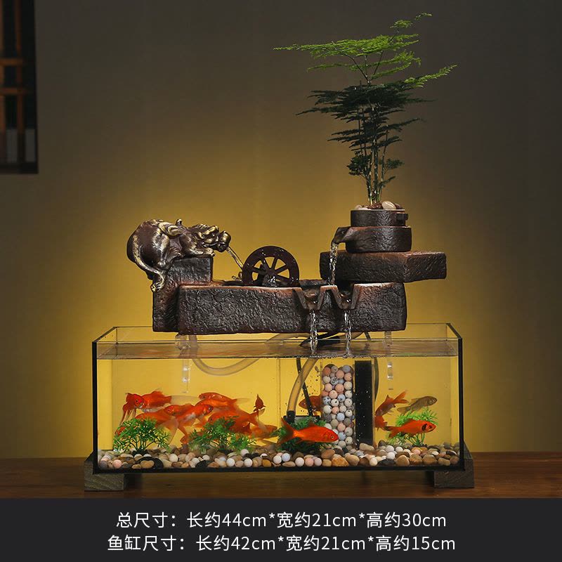 创意招财流水摆件室内客厅办公室装饰桌面循环水鱼缸开业乔迁礼品图片