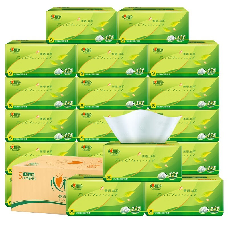 心相印(Mind Act Upon Mind) DT15120茶语丝享系列抽纸3层120抽18包/整箱