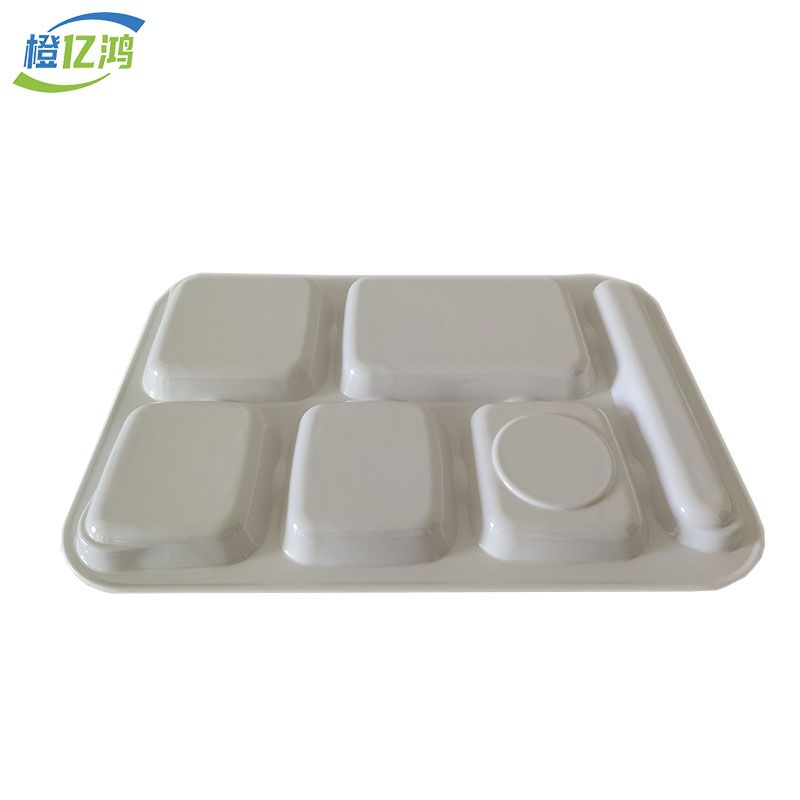 橙亿鸿 耐高温白色密胺餐盘 14寸加厚加深六格/个高清大图