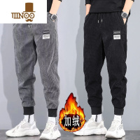 YANXU加绒束脚卫裤男帅气百搭休闲长裤子潮流ins灯芯绒运动裤