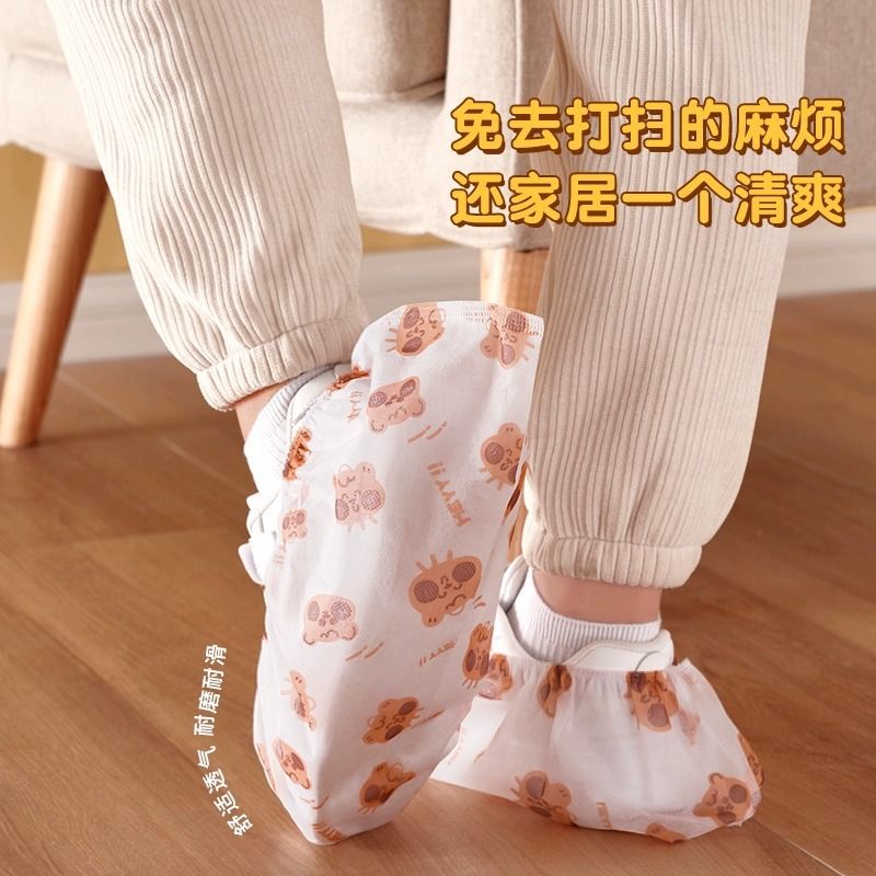 一次性鞋套无纺布加厚防尘防滑耐磨塑料PE家居室内外防水鞋套-无纺布款粉红400g（一百只装）;鞋套高清大图