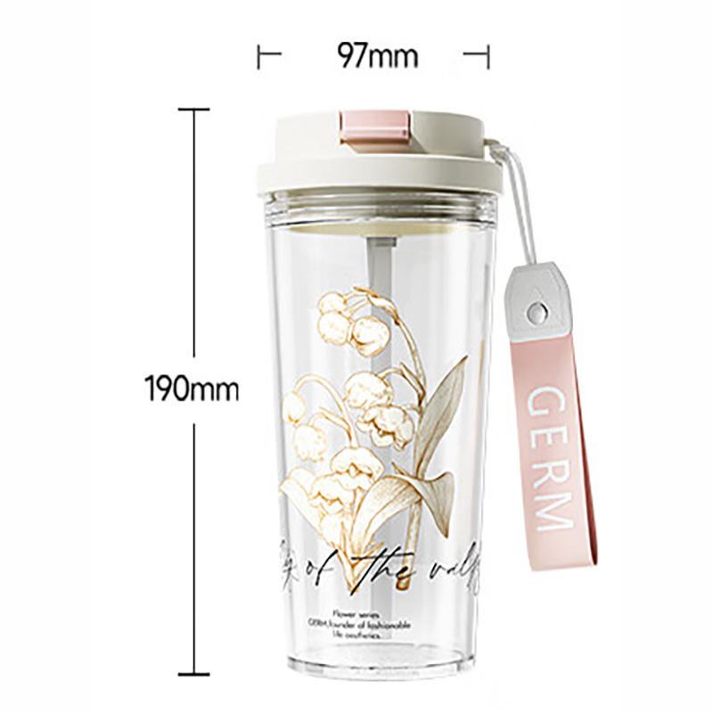 格沵 吸管塑料水杯铃兰系列闪耀水杯GE-CK24SS-S64 绯红色 520ml