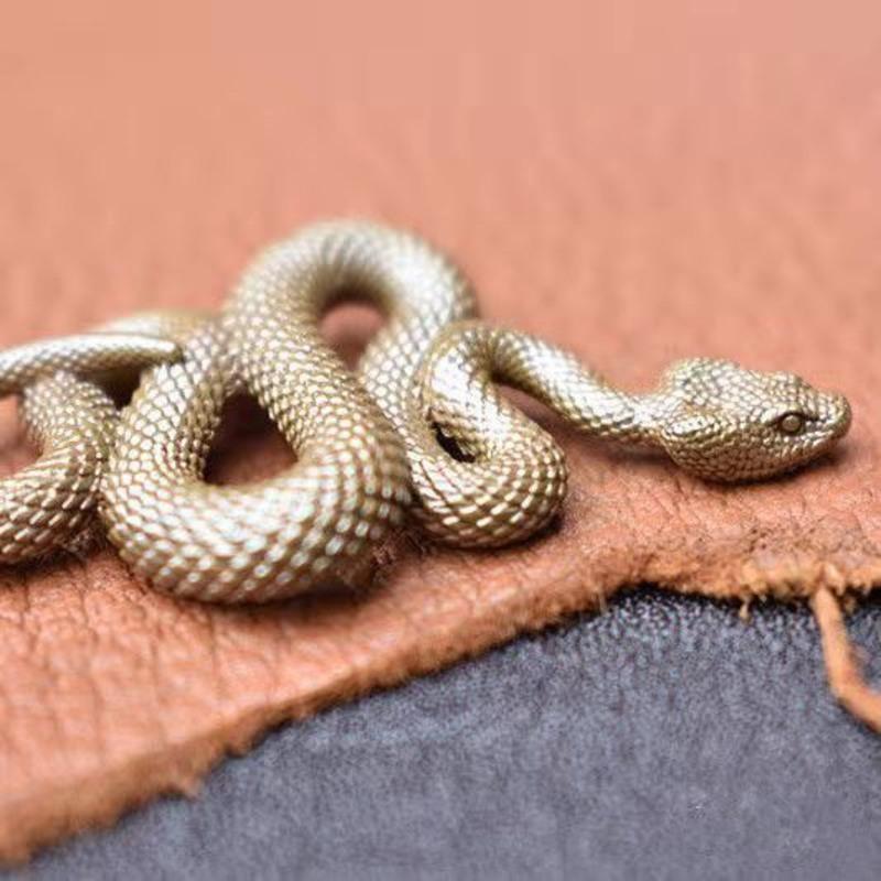 生肖蛇摆件铜小蟒蛇响尾蛇手把件铜蛇蝰蛇铜玩仿真蛇茶宠黄铜灵蛇14克