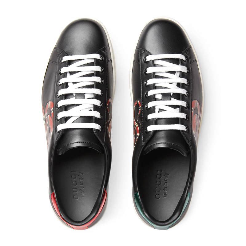 [海外直邮]gucci古驰男鞋ace系列珊瑚蛇印花运动鞋男士黑色系带休闲鞋