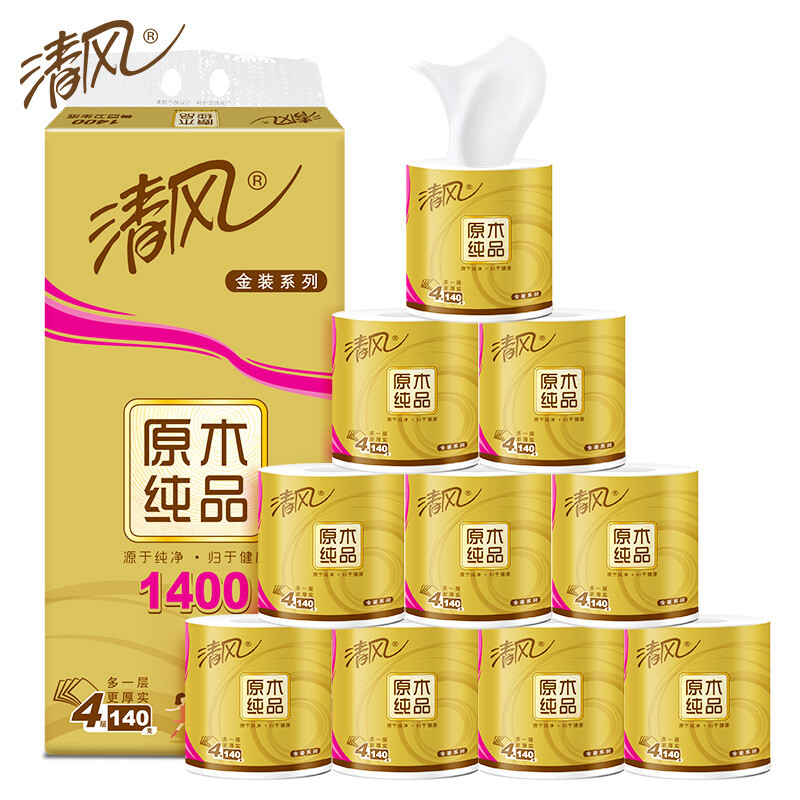 清风原木金装4层140克/卷*10卷筒卫生纸 B22AFJ3