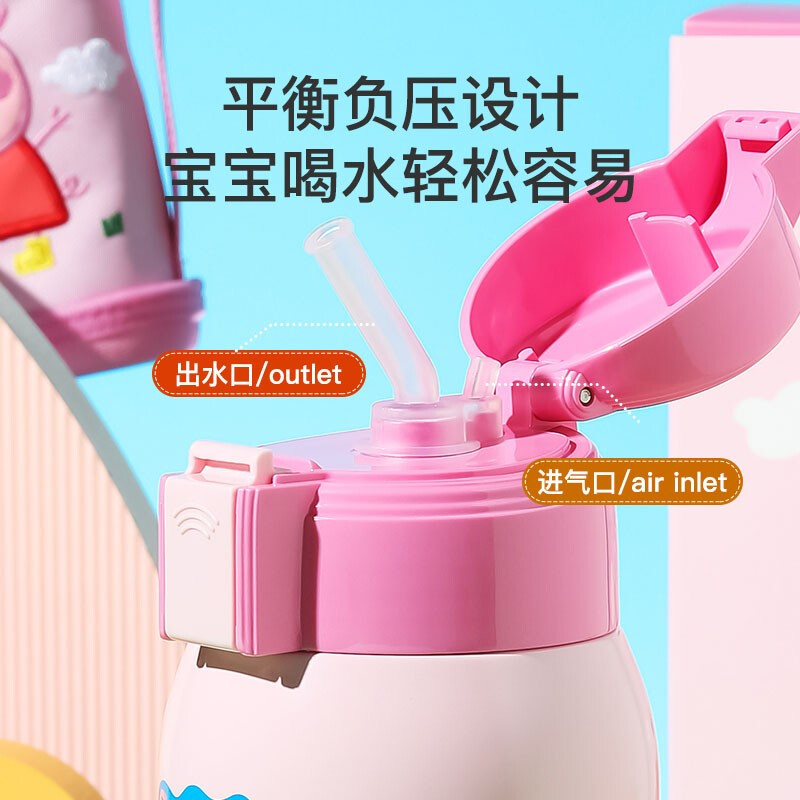 优选3D浮雕佩奇款杯具熊BEDDYBEAR儿童保温杯带吸管儿童水杯316不锈钢宝宝儿童保温壶600m高清大图