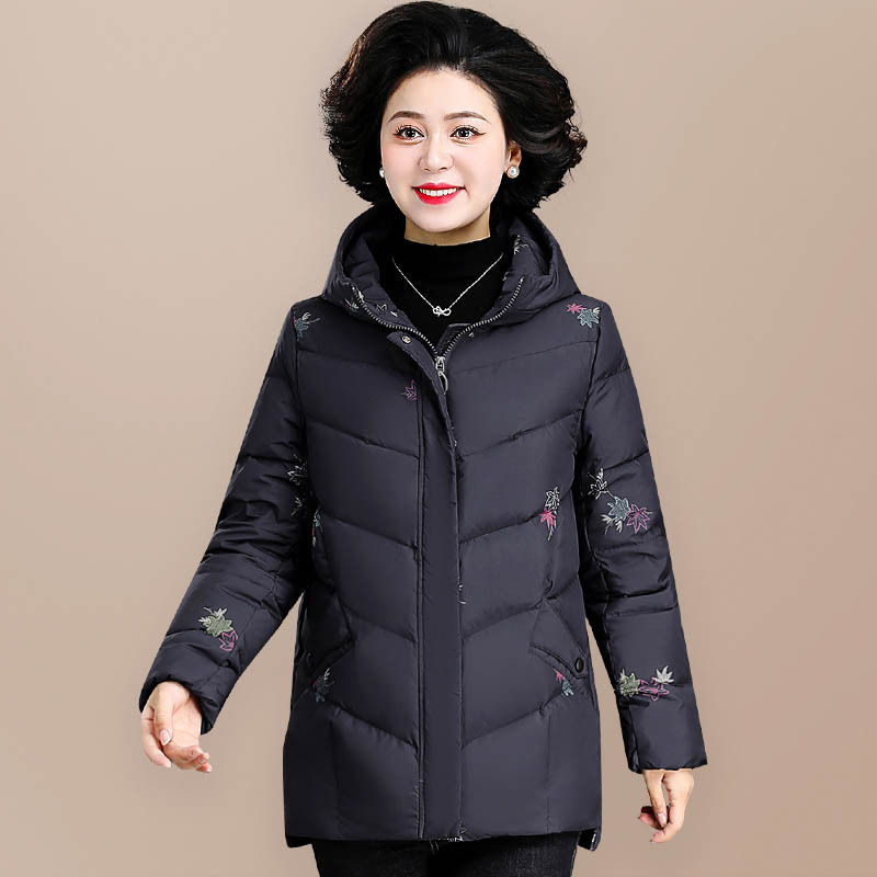 锋非凡品牌中老年羽绒服女款时尚洋气冬季外套保暖连帽年轻妈妈白鸭绒