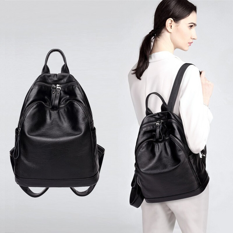 vuniqson品牌真皮双肩包女新款韩版百搭时尚女士背包休闲旅行书包黑色