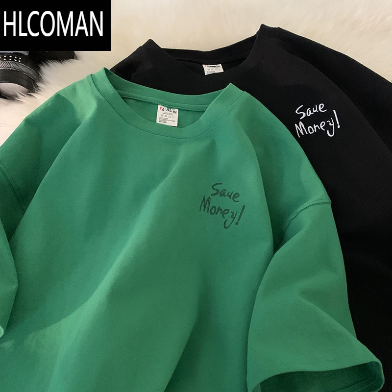 HLCOMAN刺绣t恤男夏季美式复古男款衣服半袖300g短袖