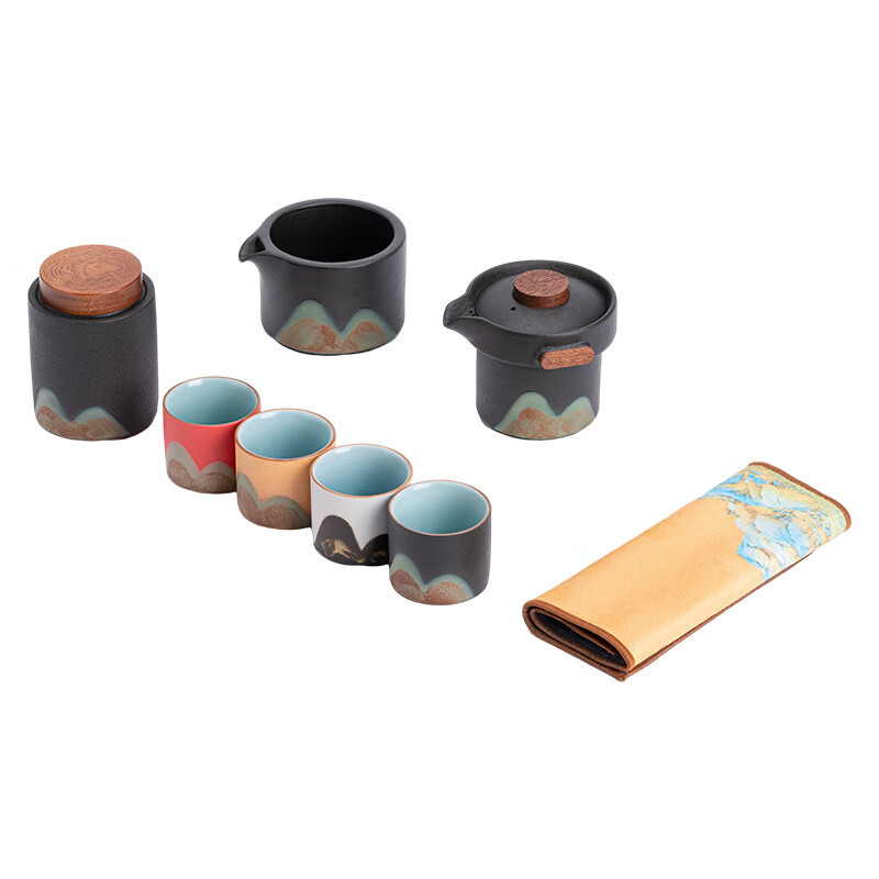 苏氏陶瓷(SUSHI CERAMICS) J0959 清风壶套装(茶杯茶壶茶罐茶巾) 十件套 (单位:套) 禅黑