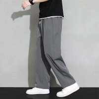 直筒裤男士夏季新款垂感纯色宽松型青少年阔腿休闲冰丝裤 5XL 灰色