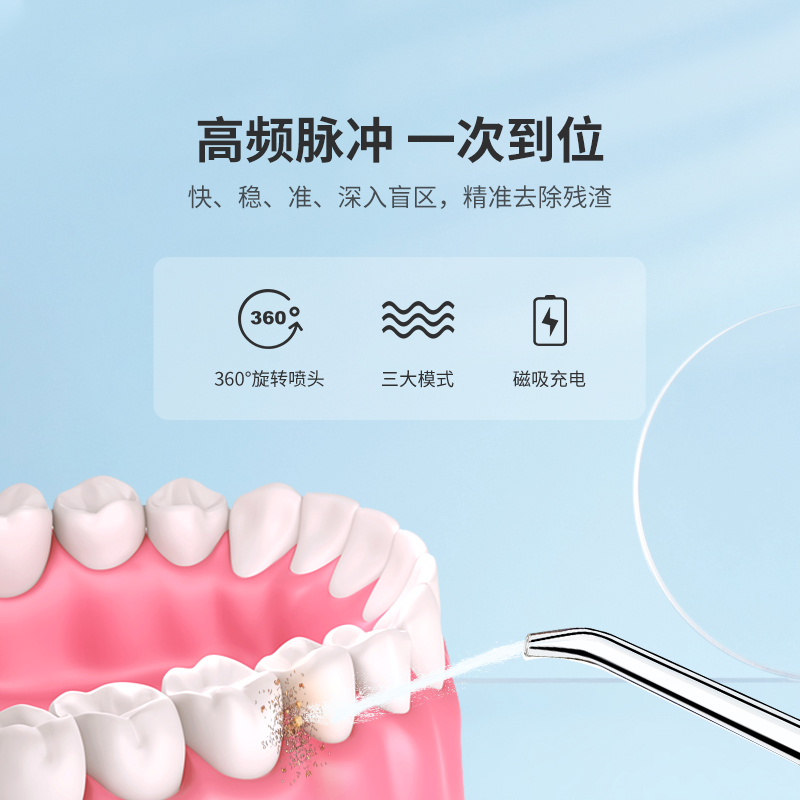 倍想便携抽拉式冲牙器 T1冲浪蓝高清大图