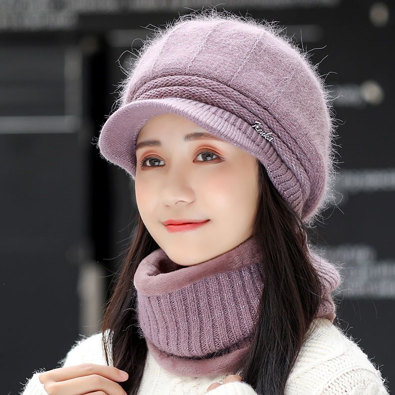 白色 单帽子没有围脖 帽子女士秋冬季妈妈洋气百搭冬天加绒加厚防寒保暖毛线帽中老年人