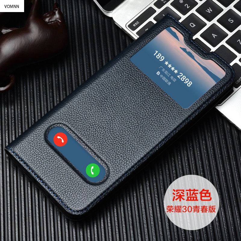 真皮v30pro保护套翻盖式青春版5g男女款视窗免翻盖接听商务皮套全包边