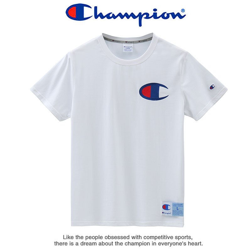 Champion 冠军夏季大C标刺绣情侣百搭休闲圆领短袖男士运动T恤衫