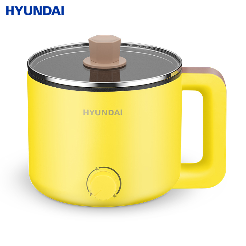 Hyundai电煮锅宿舍学生锅多功能电热火锅炒菜煮面一体小型电热锅【樱草黄】