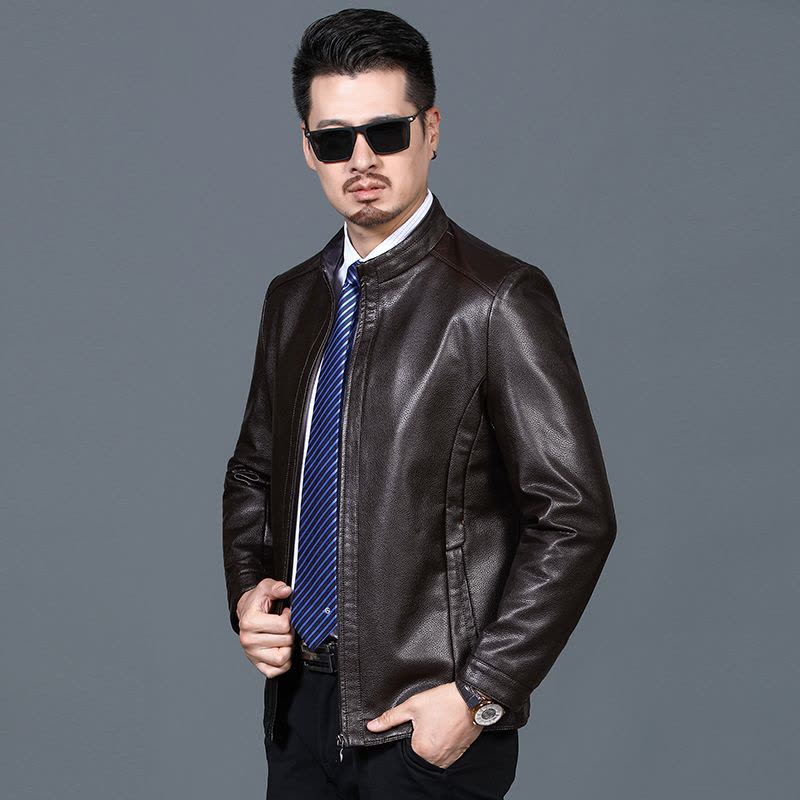 免费试穿 海宁真皮衣男春秋装加绒外套翻领百搭休闲皮夹克4050岁爸爸60衣服大码2024新款外套潮海宁软皮夹克大码男装图片