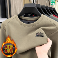 啄木鸟高档卫衣男加绒加厚冬季新款圆领长袖t恤中年男士保暖上绒 190/4XL建议180-210斤 加绒加厚8722卡其