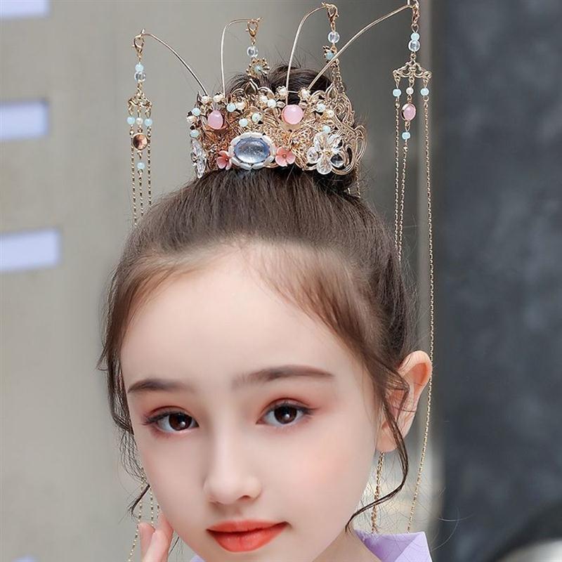 铭侣 发饰儿童汉服头饰古风公主流苏发冠女童古装仙女凤冠发饰步摇头