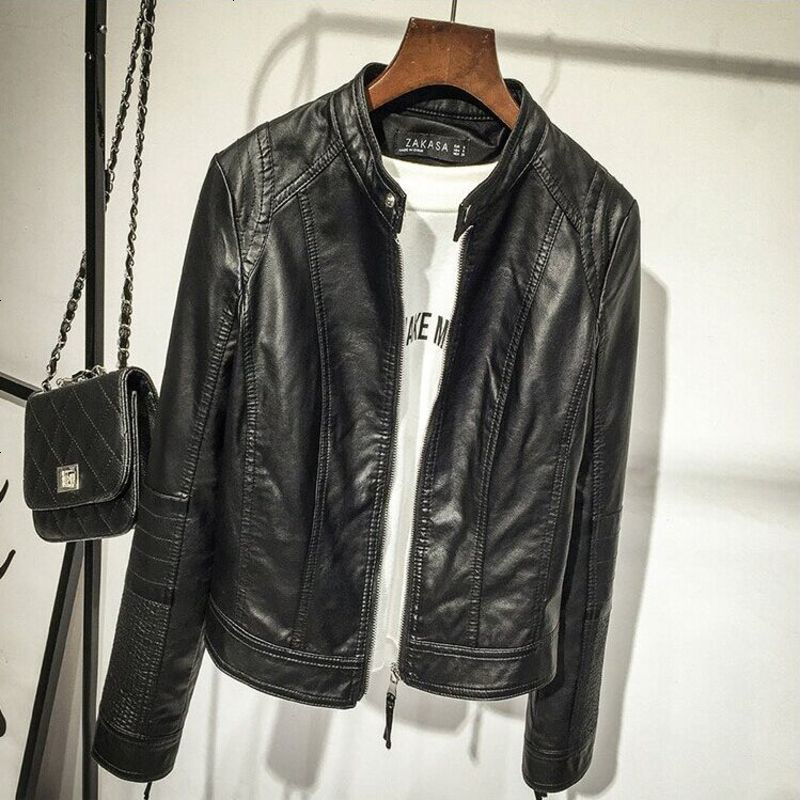 皮衣女短款修身pu皮夹克2018春秋装新款欧美粉色立领机车小外套潮