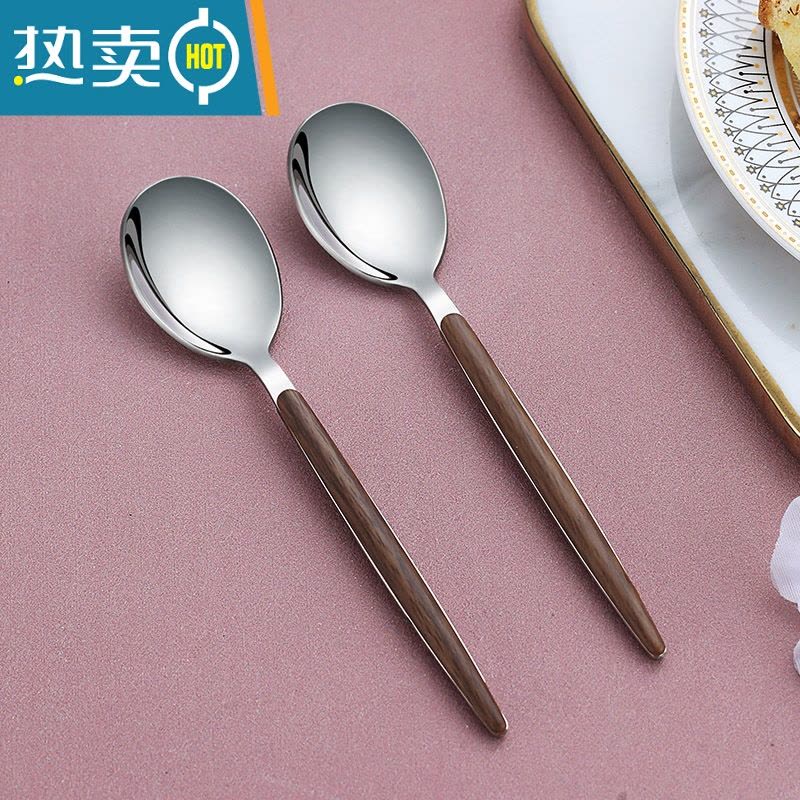 敬平北欧304不锈钢水果叉套装甜品勺子 家用水果签果插儿童可爱小叉子 胡桃木勺2支装图片