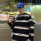 唐狮春秋新款条纹长袖T恤男宽松学生休闲打底衫内搭潮牌上衣