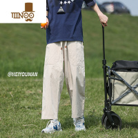 YANXU山系九分工装裤男夏季薄款日系cityboy宽松直筒阔腿户外休闲裤子 L115130斤可穿 杏色