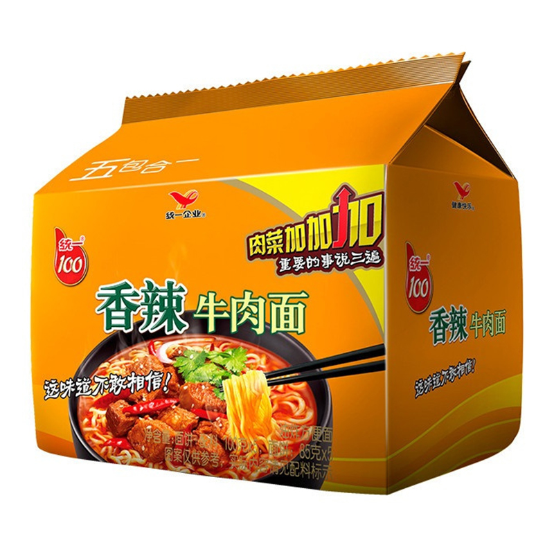 统一(GS)100香辣牛肉面方便面香辣味(五合一 )100g*5袋装汤面