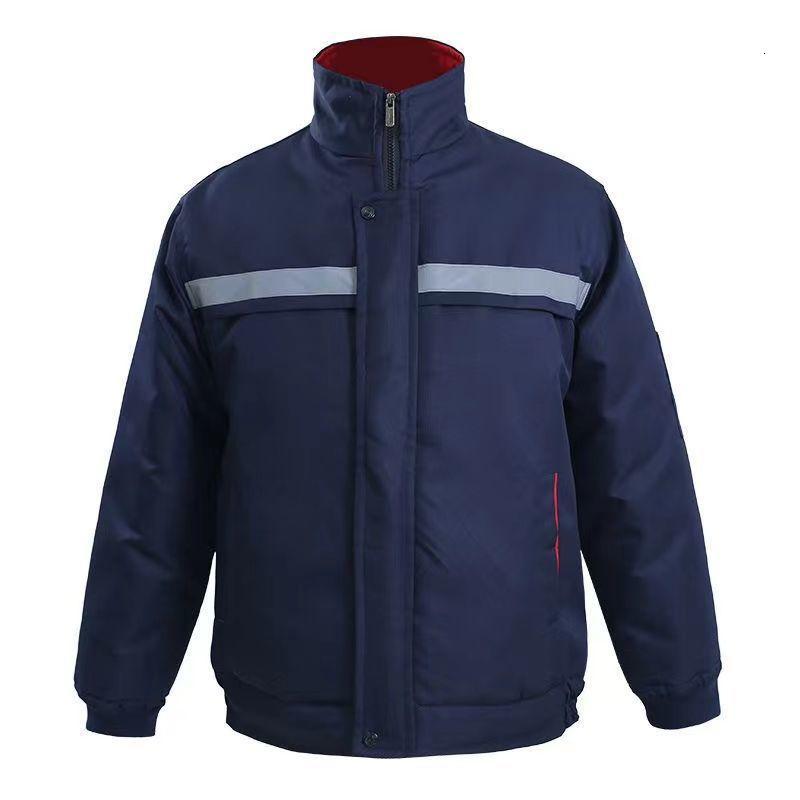 冬季工作服套装男袄棉服反光条中长款工装棉衣冷库防寒服加厚带帽莎丞