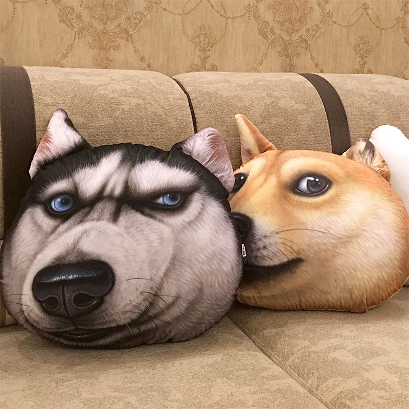 秋田犬哈士奇二哈doge神烦狗狗头抱枕被子两用办公室汽车沙靠垫